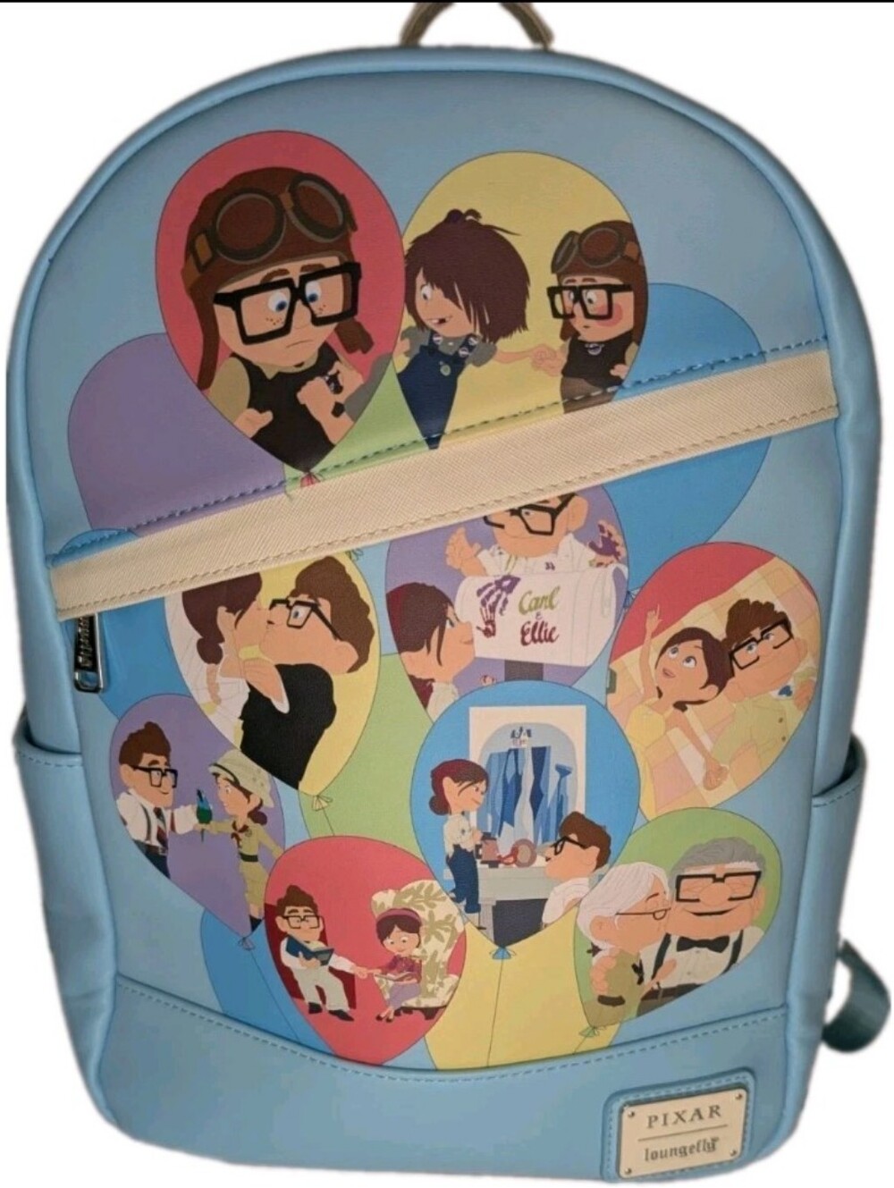 Loungefly Disney Pixar Up Balloons Carl & Ellie Heart Mini Backpack Blue